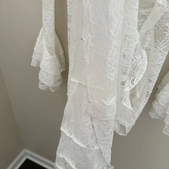 Women’s White Long Sleeve Ruffle Sheer Lace Maxi Dress Top Kimono - Picture 12 of 13